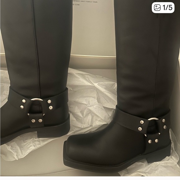 Tony Bianco Black Wax Biker Boots